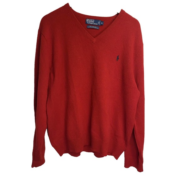 Polo Ralph Lauren‎ Men’s 100% Lambs Wool V-neck Pullover Sweater Red Size XL - Picture 1 of 3